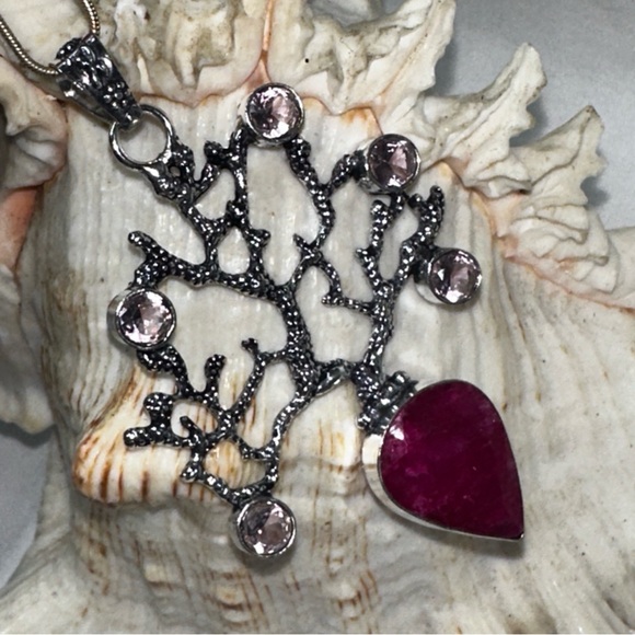 Sale* Ruby + pink quartz coral statement pendant/ car mirror charm - Picture 6 of 13